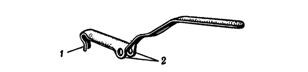 Safety lever: 1 - fork; 2 - lug with holes for the safety pin.