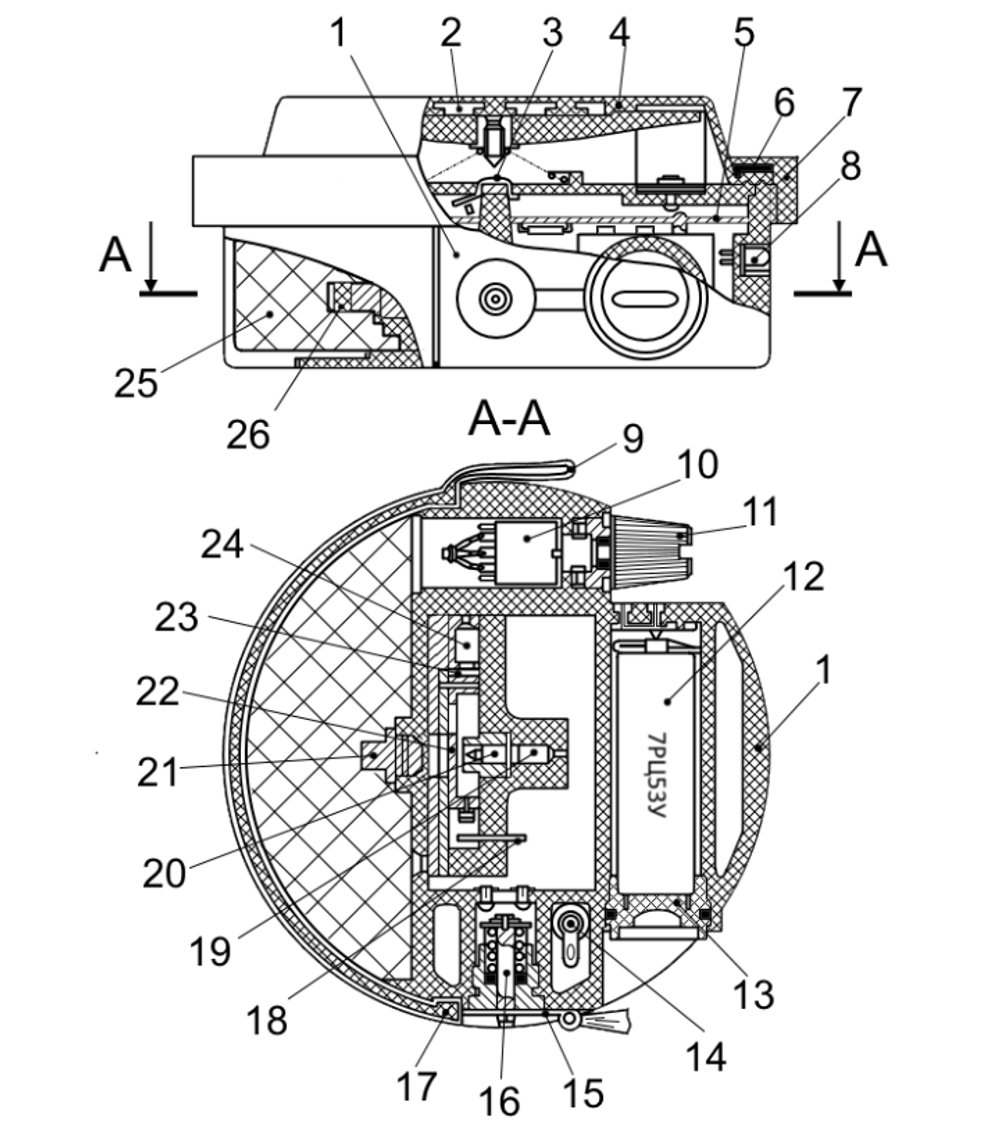 Міна ПМН-3: 1 - корпус; 2 - хрестовина; 3 - контакт; 4 - гумовий ковпак; 5 - електронний блок; 6 - кришка; 7 - накидна гайка; 8 - світловий індикатор; 9 - капронова стрічка; 10 - перемикач часу самоліквідації; 11 - ручка перемикача часу; 12 - джерело струму; 13 - заглушка; 14 - датчик нахилу; 15 - запобіжна чека; 16 - шток; 17 - кришка відділу під заряд вибухової речовини; 18 - контакт; 19 - електрозапалювач ЭВ-2 ; 20 - ударник; 21 - капсуль-детонатор МГ-8-Т; 22 - рушій; 23 - зрізна чека; 24 - електрозапалювач ЭВ-1; 25 - заряд вибухової речовини; 26 - додатковий детонатор.