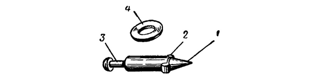 Striker and striker washer: 1 - firing pin; 2 - lugs for the washer stop; 3 - groove for the fork of the safety lever; 4 - striker washer.